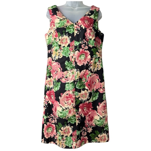 Talbots Shift Dress Size 12 Black Pink Ditzy Floral Lined Wedding Guest - Picture 7 of 9